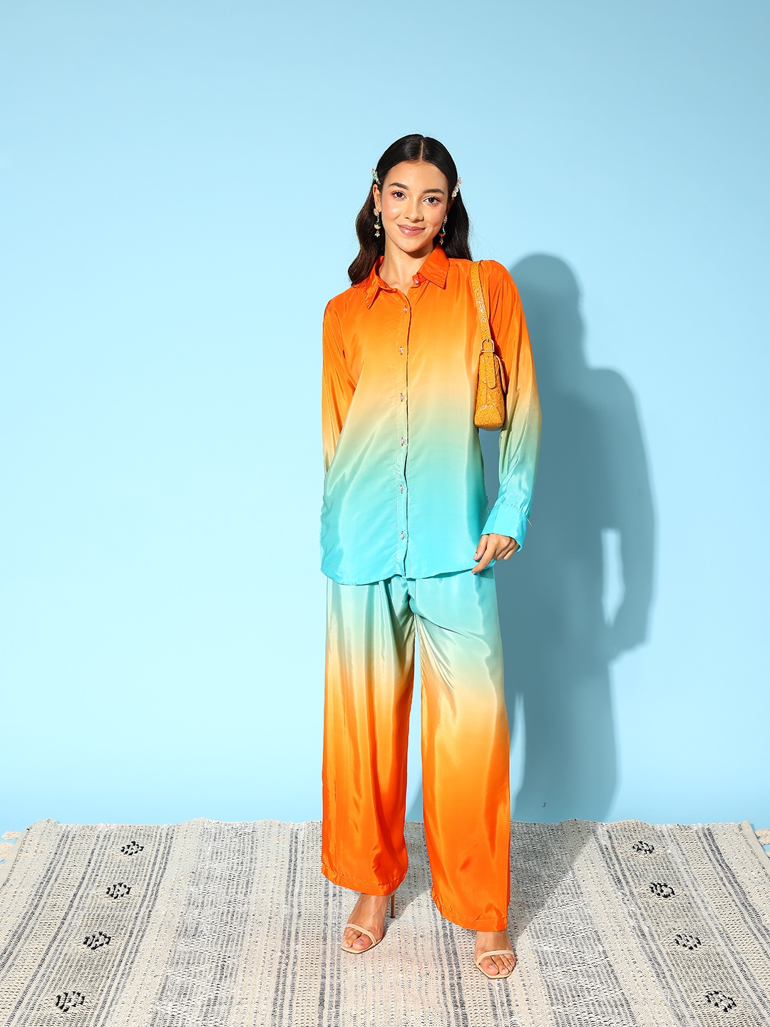 

Indo Era Women Ombre Dyed Co-Ords Set, Orange