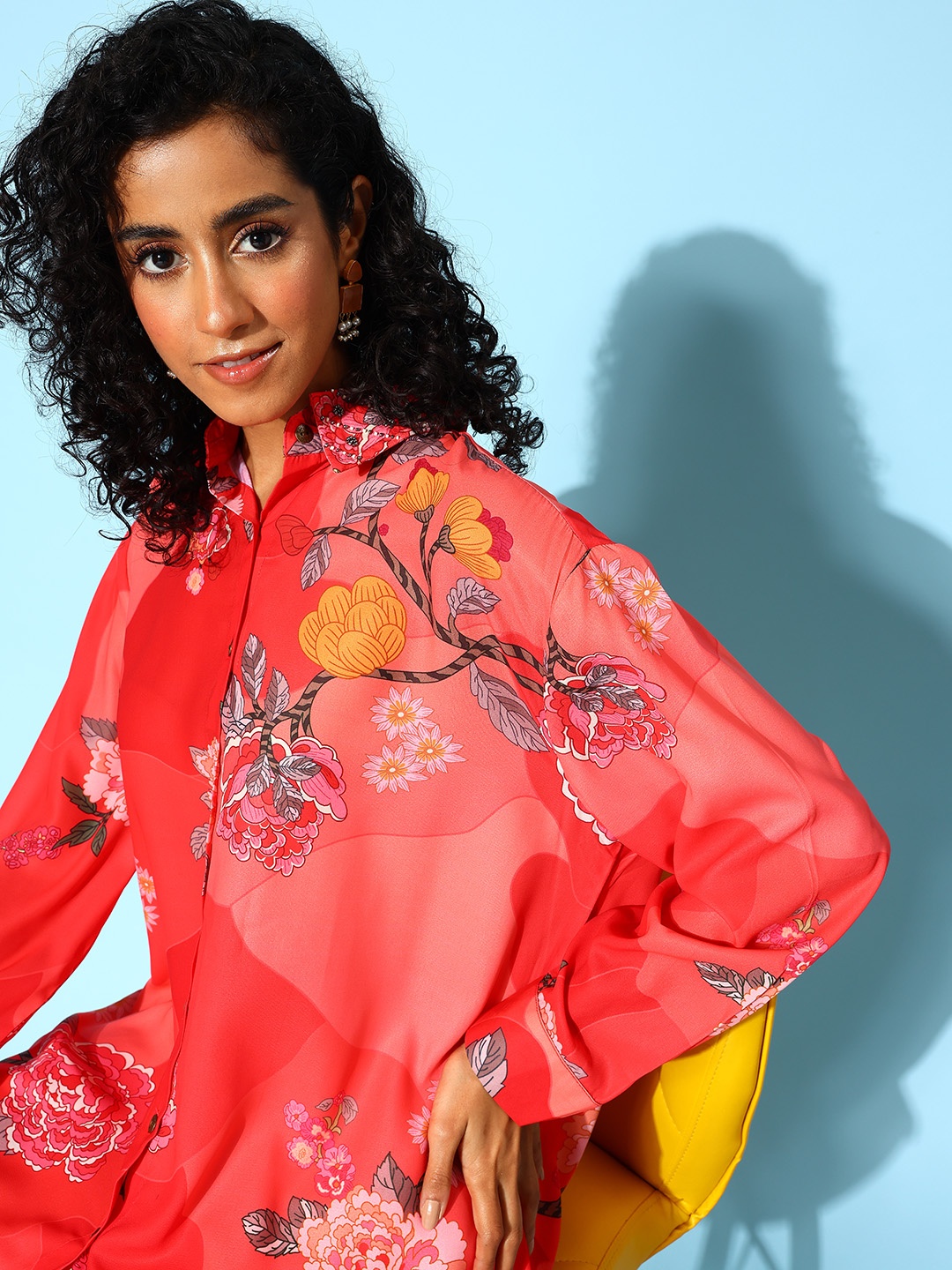 

Indo Era Women Floral Printed Co-Ords Set, Red