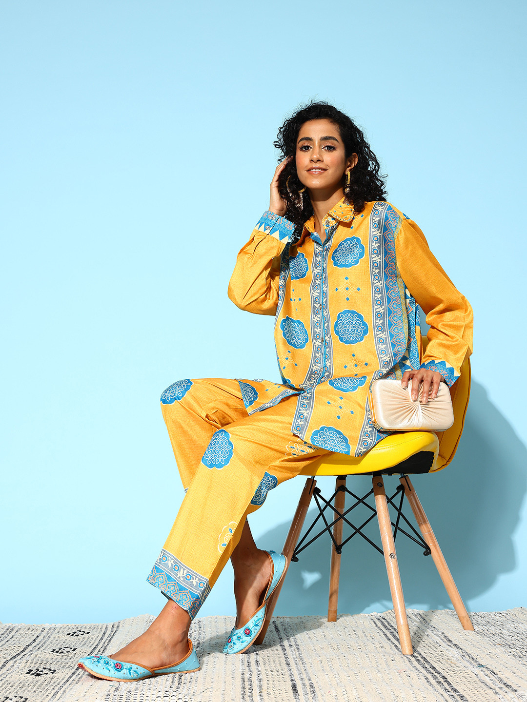 

Indo Era Women Geometric Printed Co-Ords Set, Yellow
