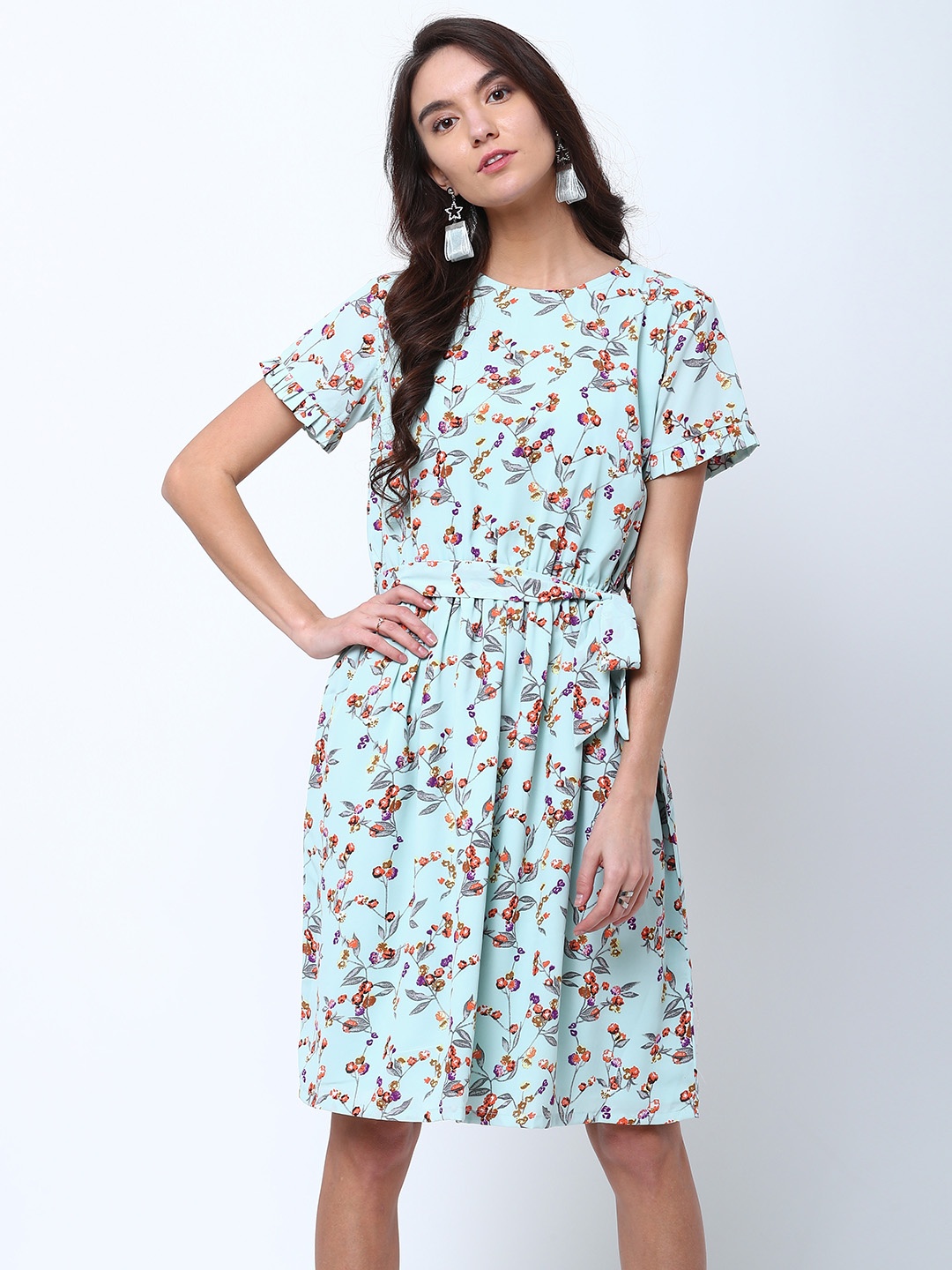 

Tokyo Talkies Women Blue Printed Fit and Flare Dress