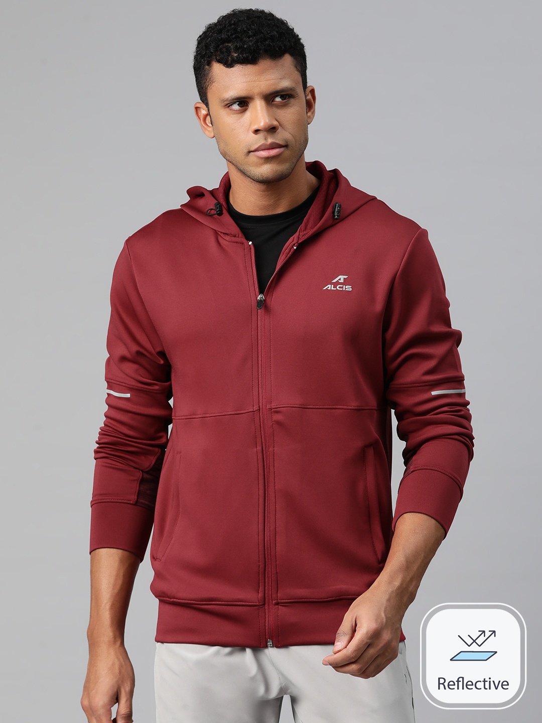 

Alcis Men Training or Gym Open Front Jacket, Maroon