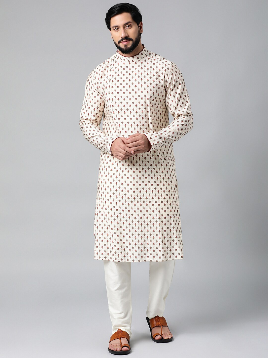 

TheEthnic.Co Ethnic Motifs Printed Regular Pure Cotton Kurta With Pyjamas, Cream