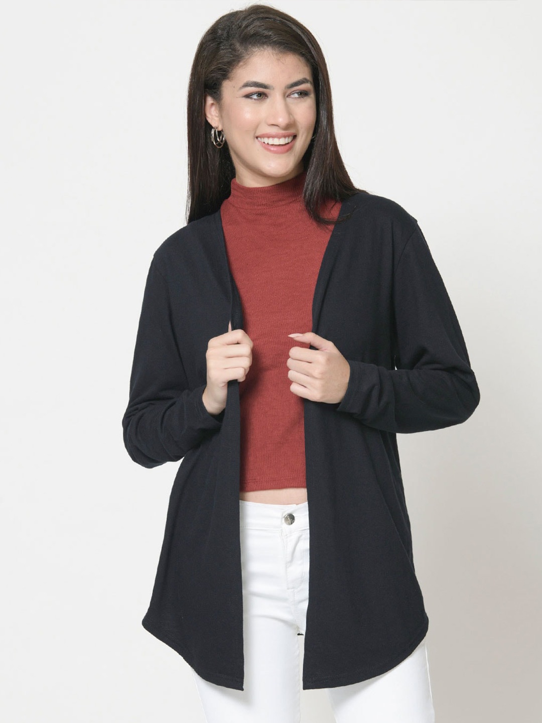 

urSense Gathers Open Front Cotton Shrug With Top, Black