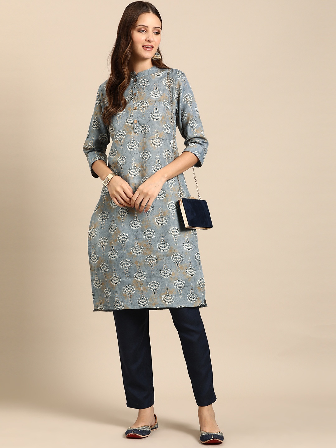 

Anouk Women Ethnic Motifs Printed Straight Kurta, Blue