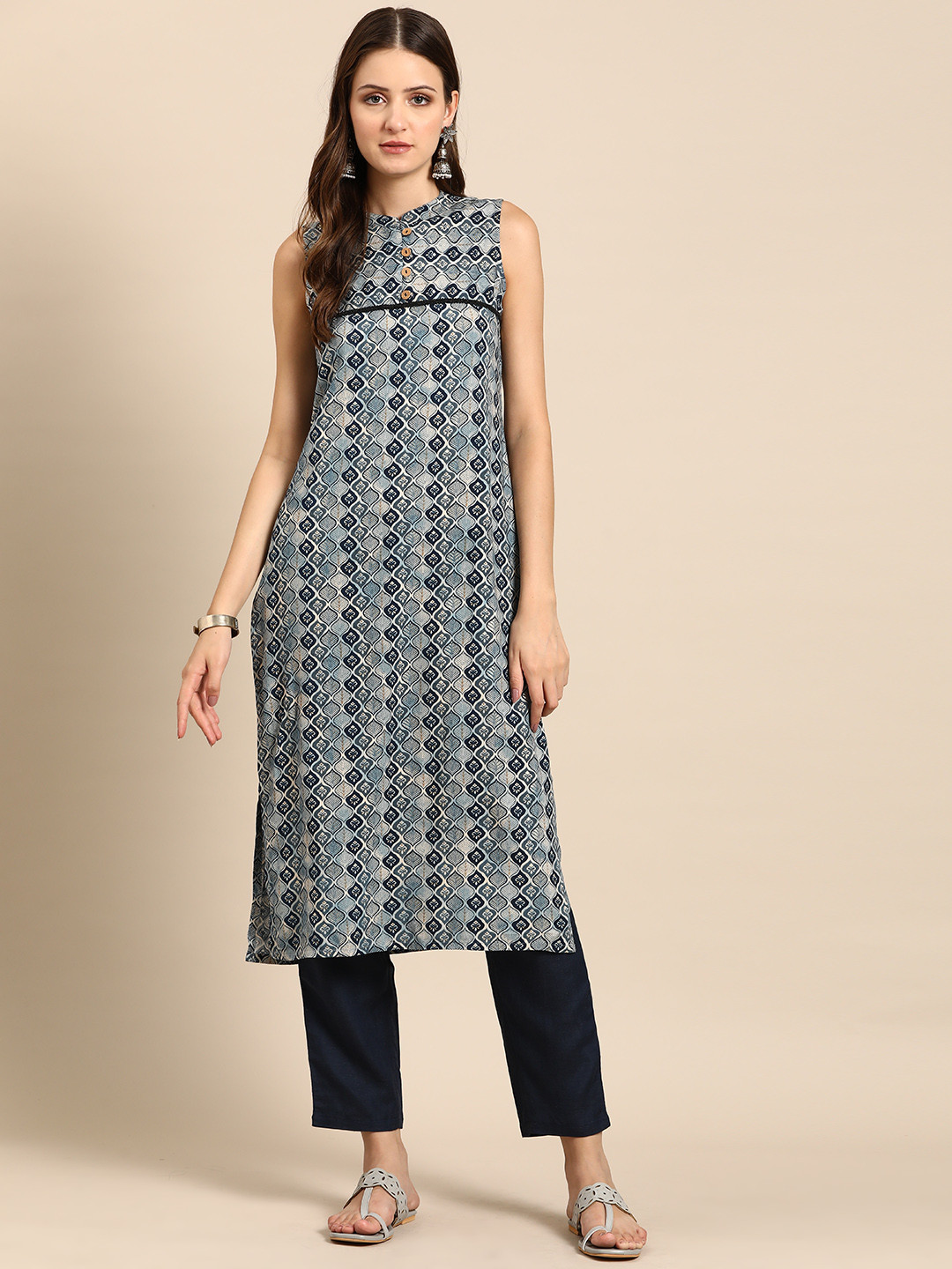 

Anouk Women Abstract Printed Straight Kurta, Navy blue