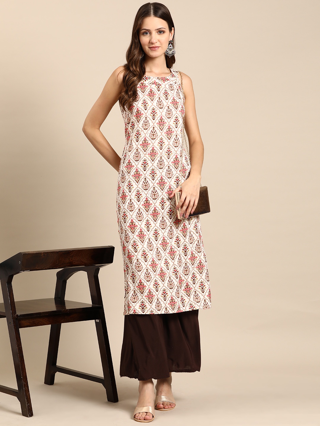 

Anouk Women Ethnic Motifs Printed Straight Kurta, Off white