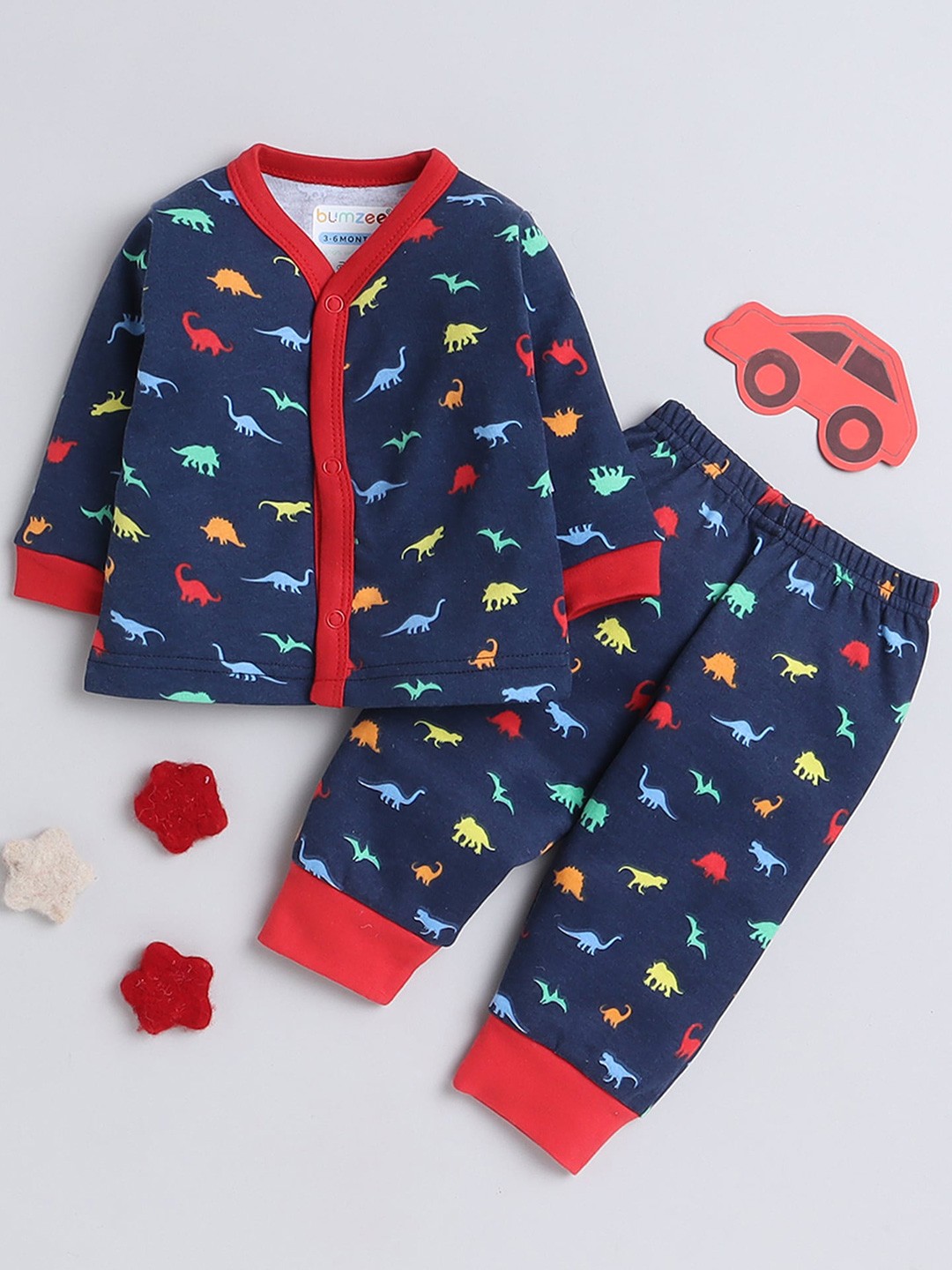 

BUMZEE Infants Boys Pure Cotton Printed T-shirt with Pyjama, Navy blue