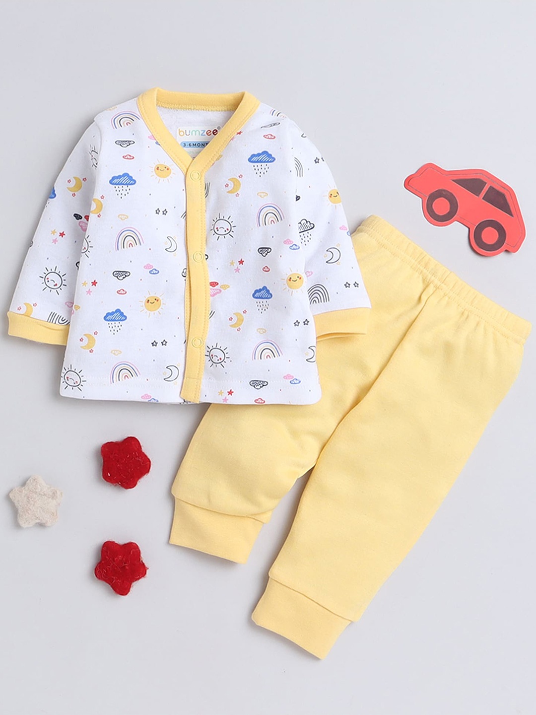 

BUMZEE Infants Boys Printed Pure Cotton Shirt With Pyjamas, White