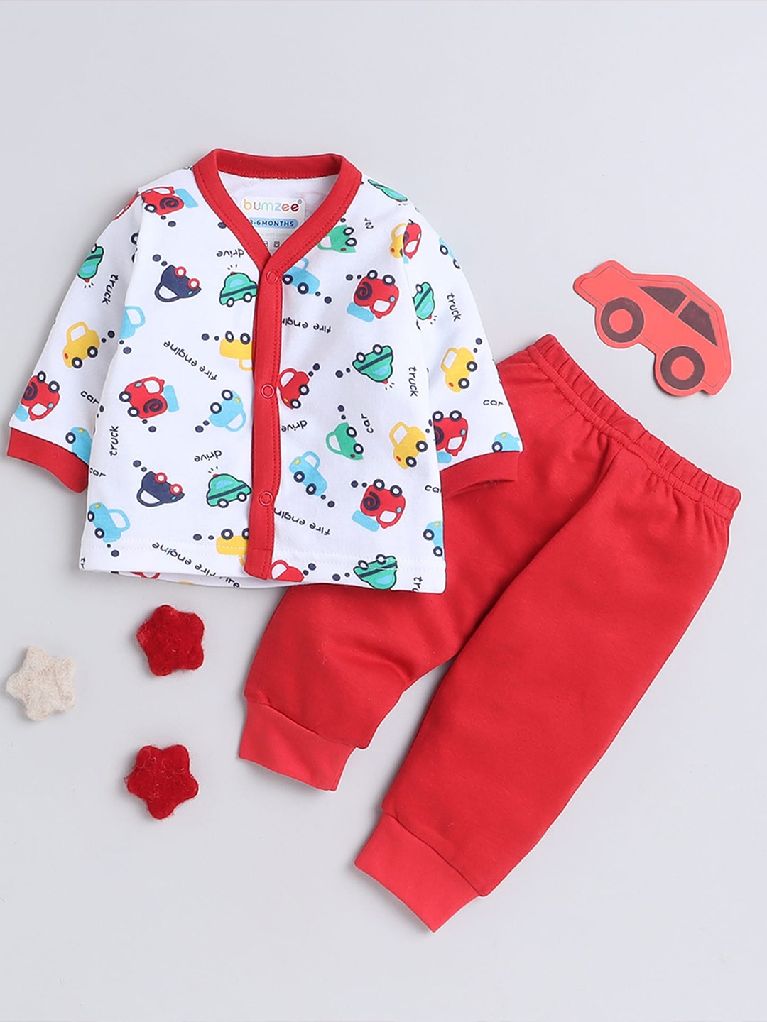 

BUMZEE Infants Boys Printed Pure Cotton Shirt With Pyjamas, White