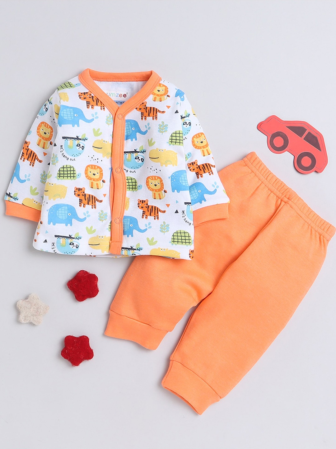 

BUMZEE Infants Boys Printed Pure Cotton Shirt With Pyjamas, Orange
