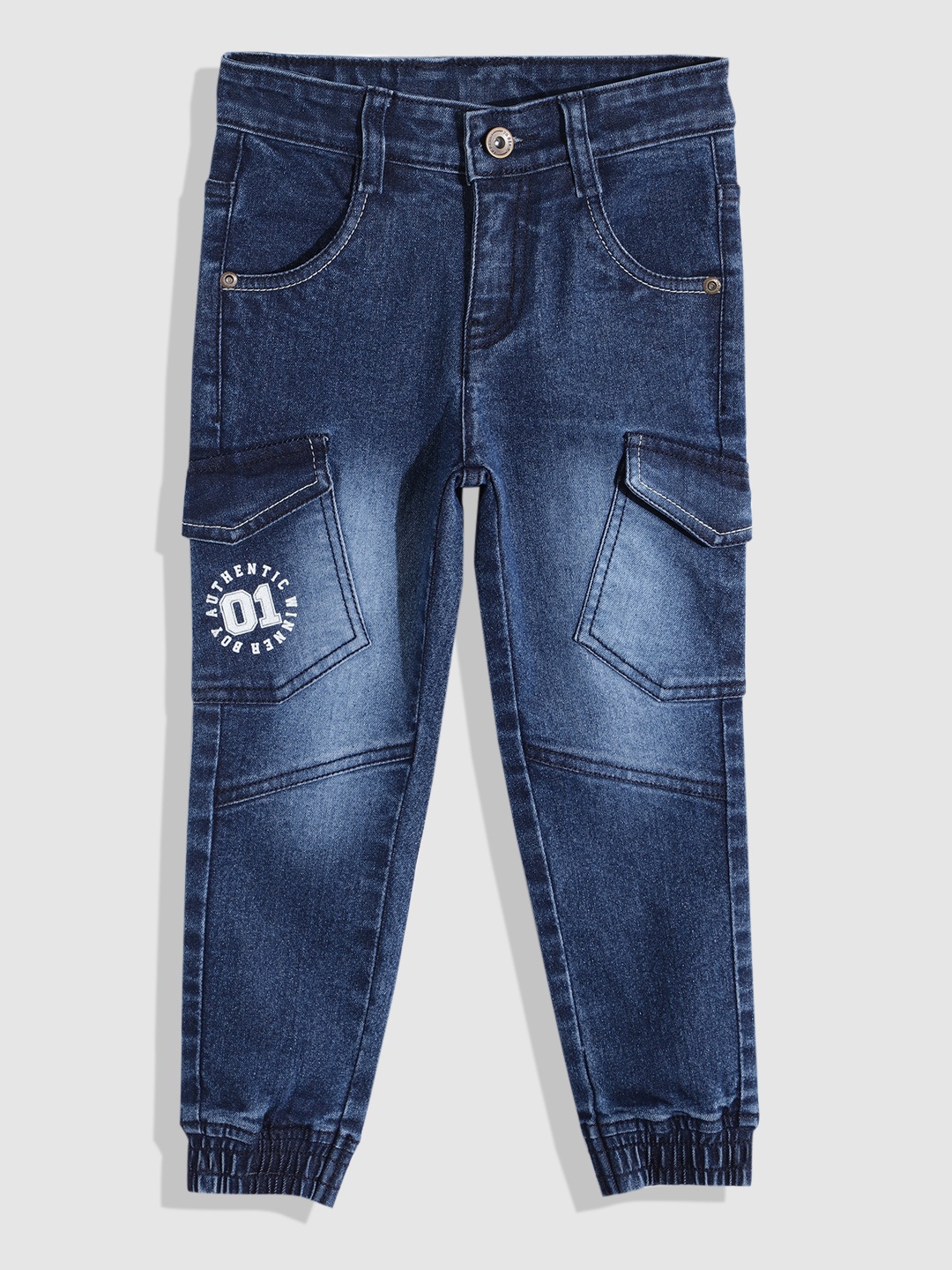 

YK Boys Jogger Light Fade Printed Stretchable Jeans, Navy blue