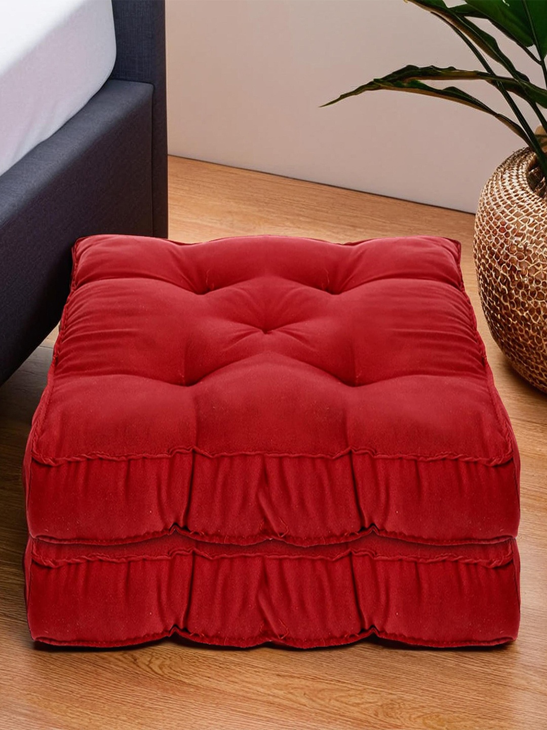 

Kuber Industries Maroon 2 Pieces Microfiber Cotton Square Cushion Chair Pads