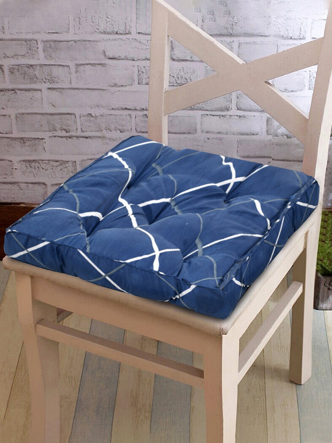 

Kuber Industries Blue & White 2 Pieces Printed Cotton Chair Pads