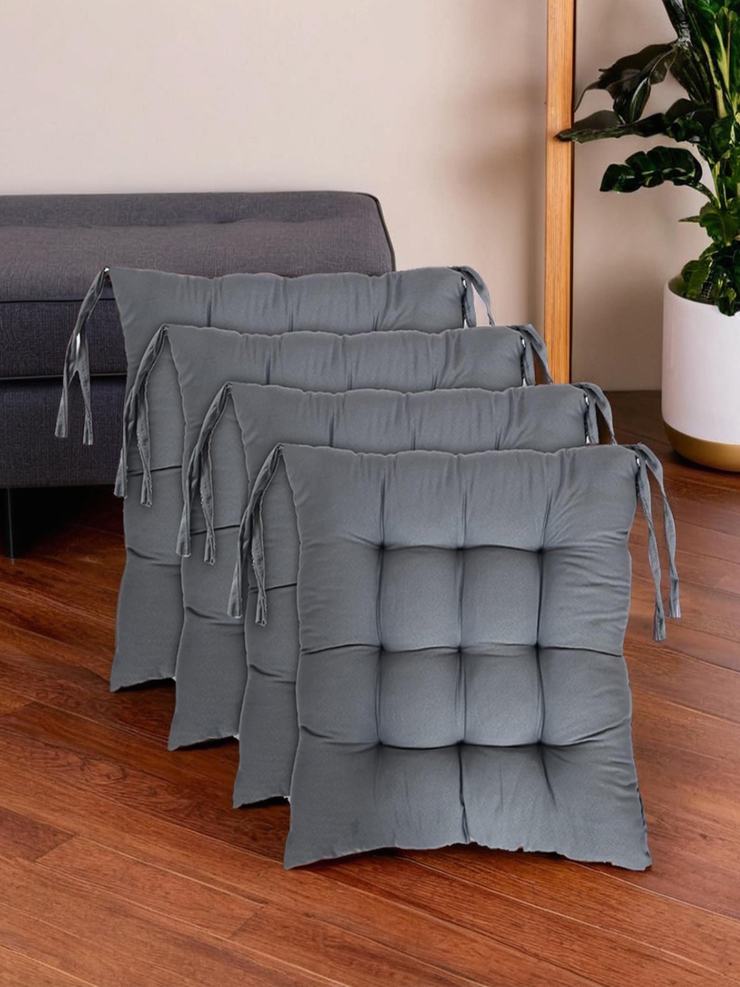 

Kuber Industries Grey 4 Pieces Cotton Sitting Cushion Chair Pads