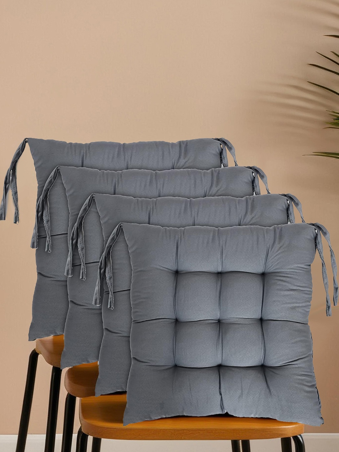 

Kuber Industries Grey 4 Pieces Cotton Chair Pads