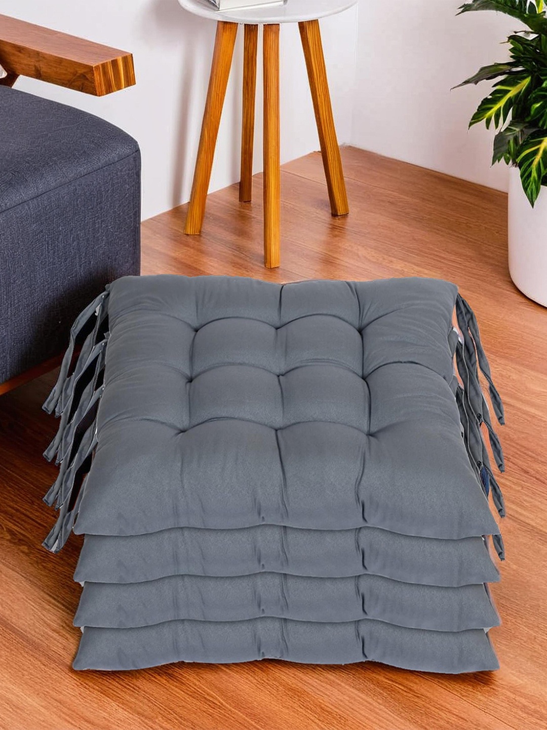 

Kuber Industries Grey 4 Pieces Microfiber Cotton Square Cushion Chair Pads