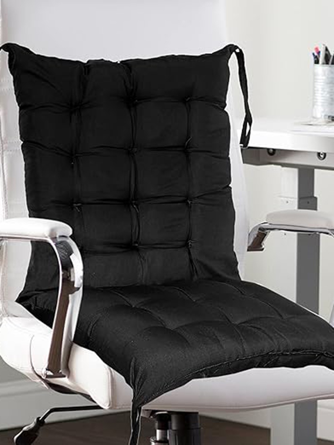 

Kuber Industries Black Microfiber Cotton Square Cushion Lounge Chair Pad