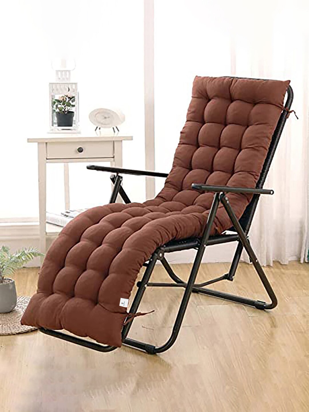 

Kuber Industries Brown Microfiber Cotton Square Cushion Long Quilted Chair Pad