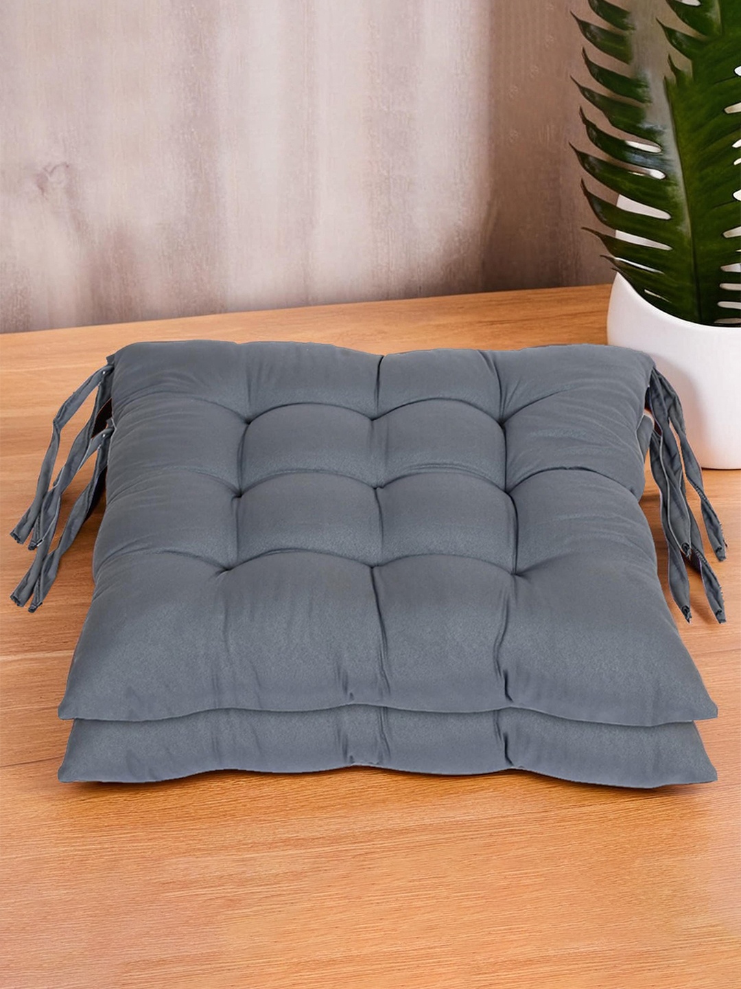 

Kuber Industries Grey 2 Pieces Microfiber Cotton Square Cushion Chair Pads