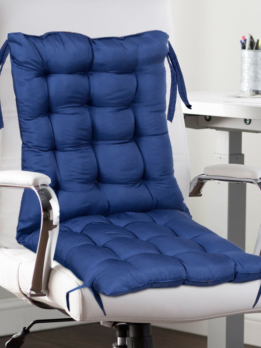 

Kuber Industries Navy Blue Microfiber Cotton Cushion Long Chair Pad