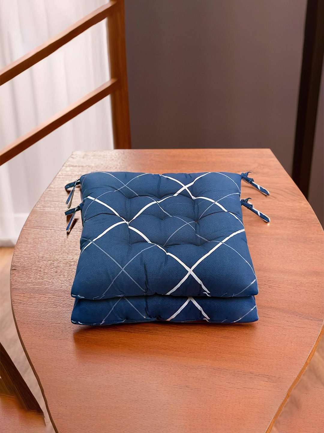

Kuber Industries 2-Pcs Blue & White Printed Chair Pads