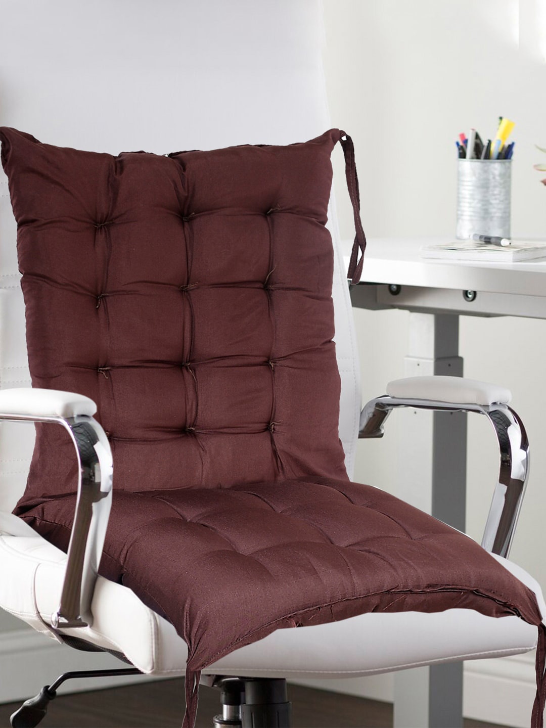 

Kuber Industries Brown Microfiber Microfiber Cotton Cushion Long Chair Pad