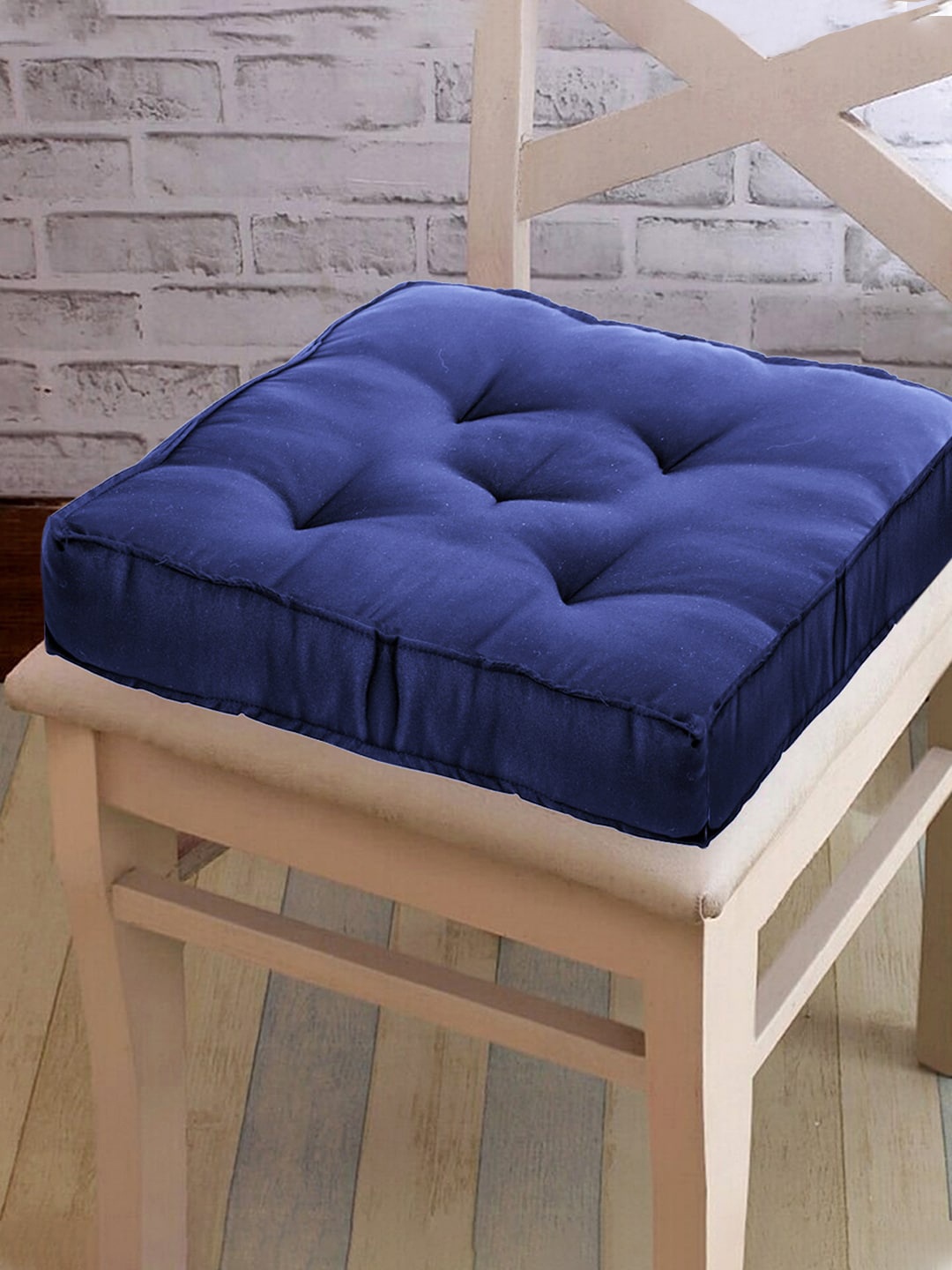 

Kuber Industries Navy Blue 4 Pieces Microfiber Cotton Square Cushion Chair Pads