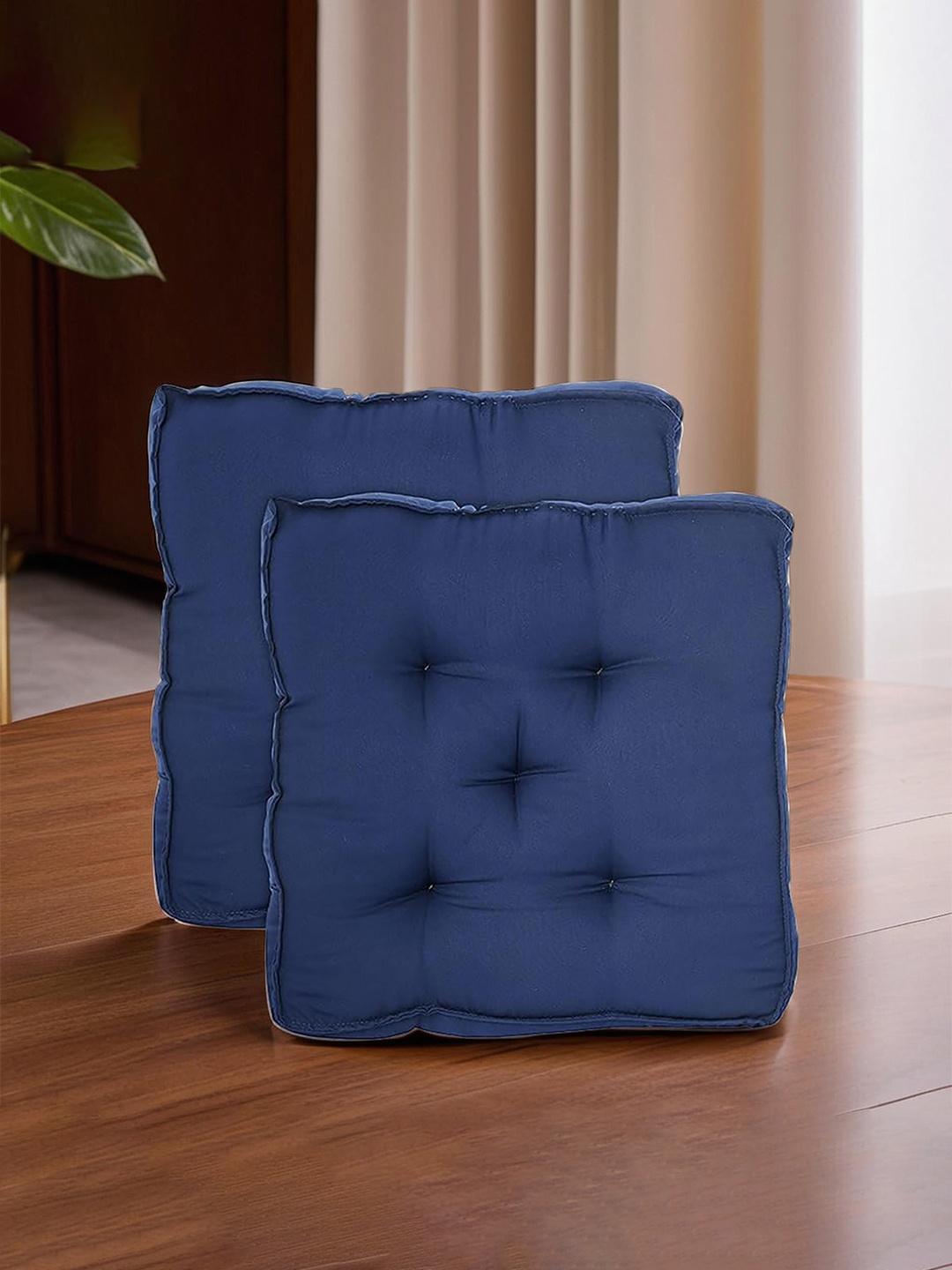 

Kuber Industries Navy Blue 2 Pieces Microfiber Cotton Square Cushion Chair Pads