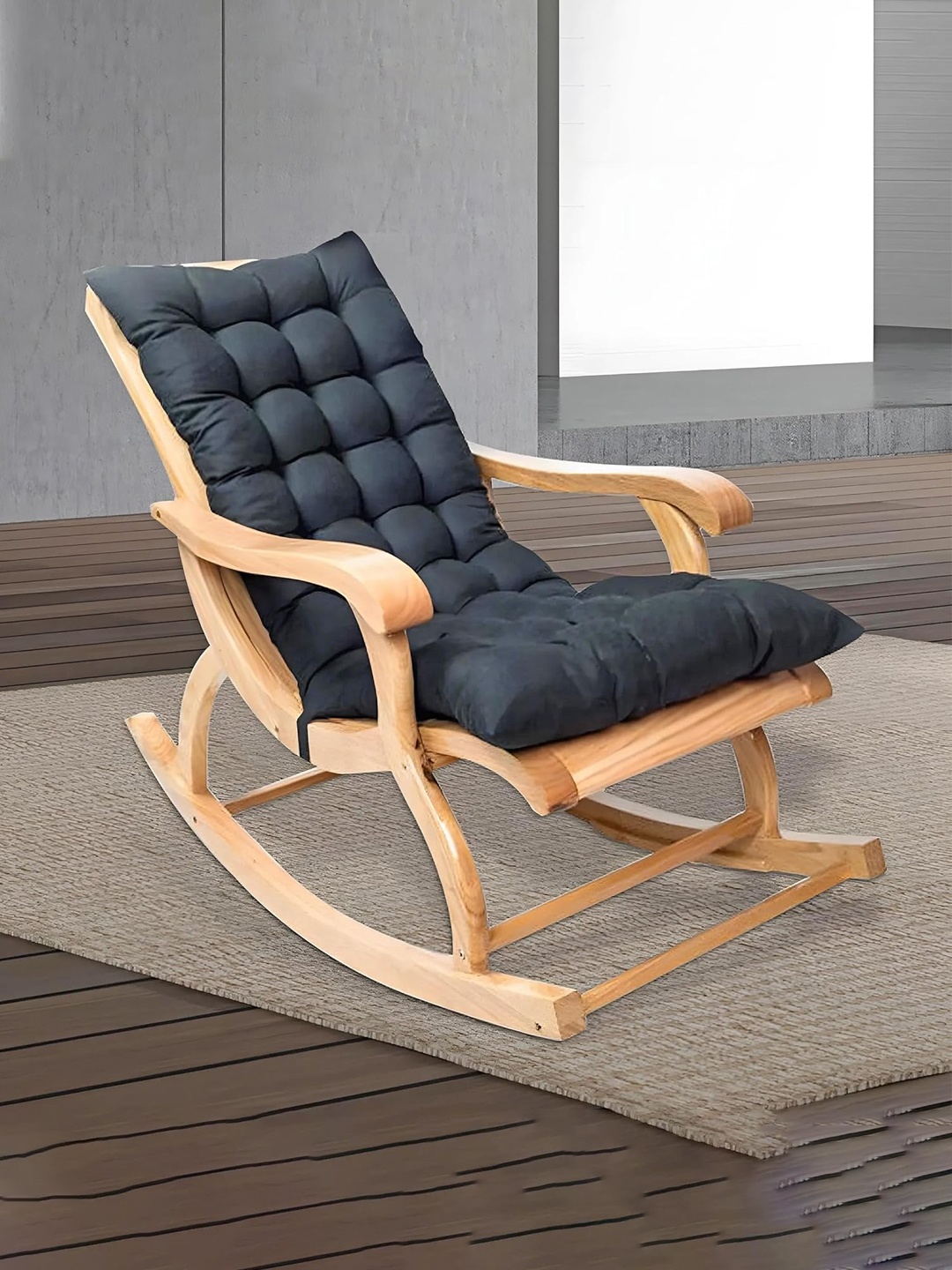 

Kuber Industries Black Microfiber Cotton Cushion Long Chair Pad