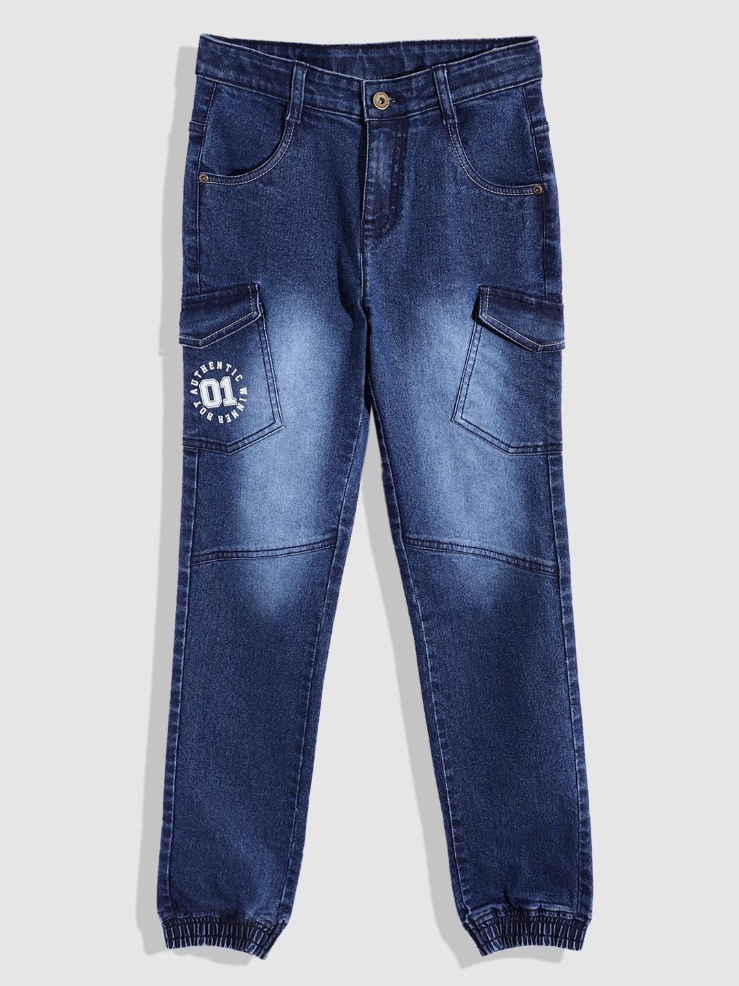 

YK Boys Solid Jogger Light Fade Printed Stretchable Jeans, Navy blue