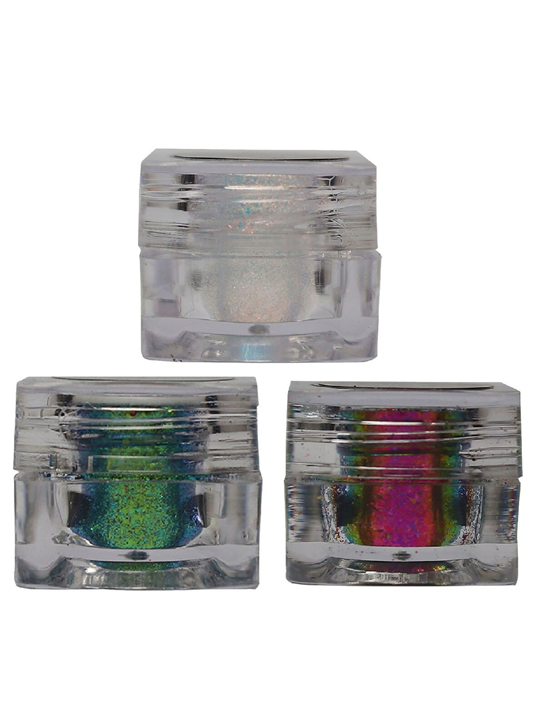 

Veoni BELLE Set of 3 Multichrome Glitter Eyeshadow 5g Each - Aqua-Chameleon-Rose Gold, Silver