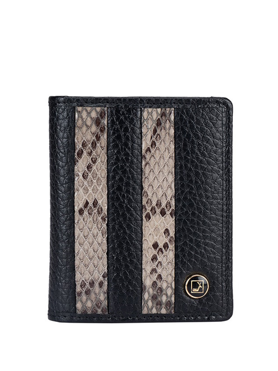 

Da Milano Men Colourblocked Textured Leather Two Fold Wallet, Black