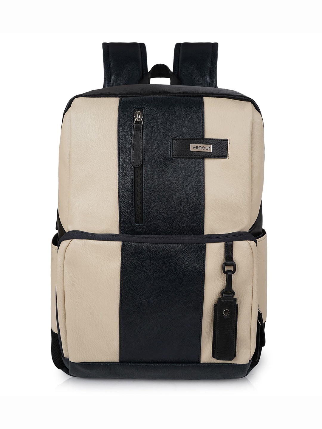 

Veneer Unisex Colourblocked Leather 16 Inch Laptop Backpack, Cream