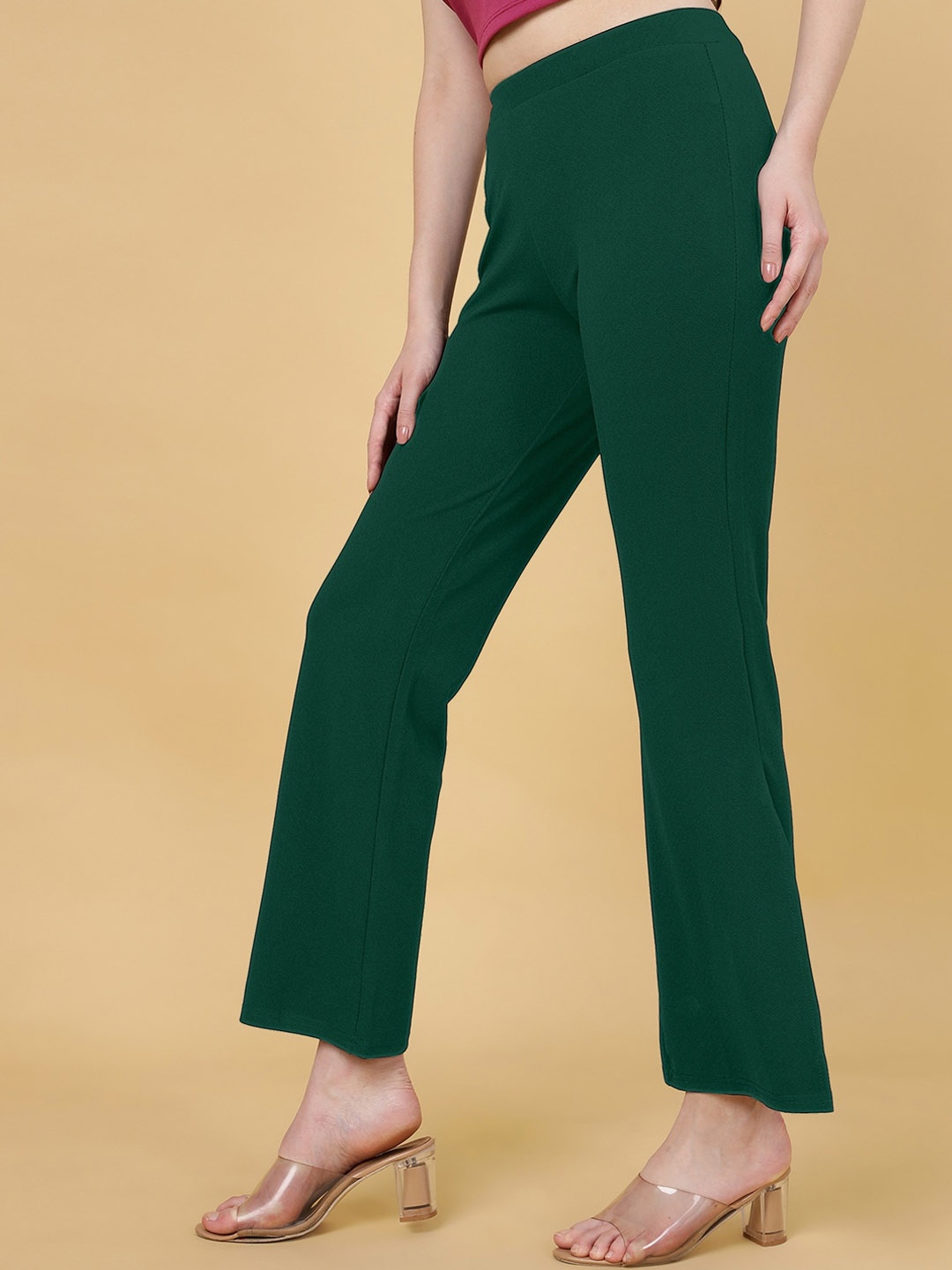 

FITHUB Women Relaxed Straight Leg Easy Wash High-Rise Cotton Bootcut Trousers, Green