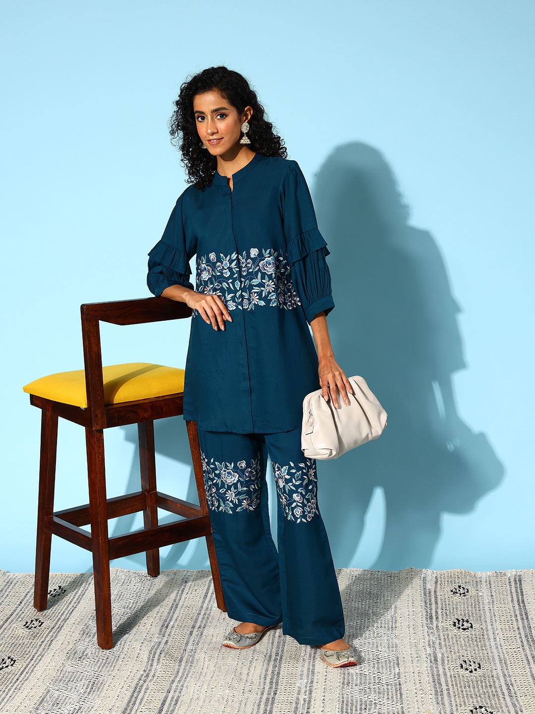 

Indo Era Women Embroidered Co-Ords Set, Teal