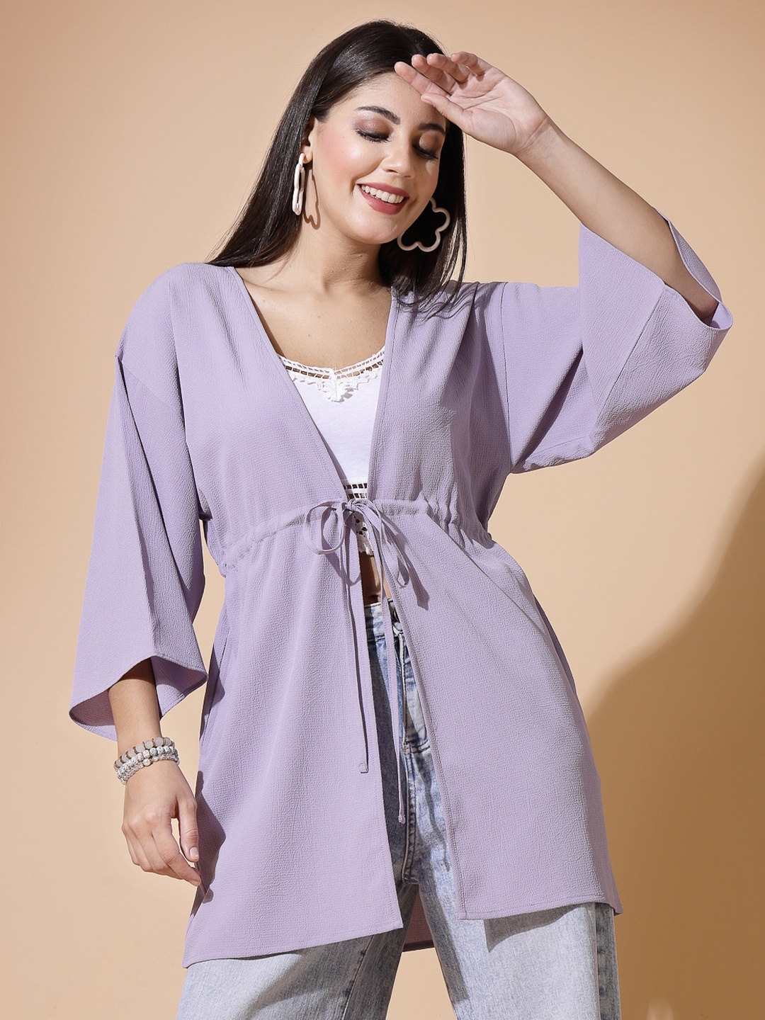 

Strong And Brave Open Front Longline Shrug, Lavender