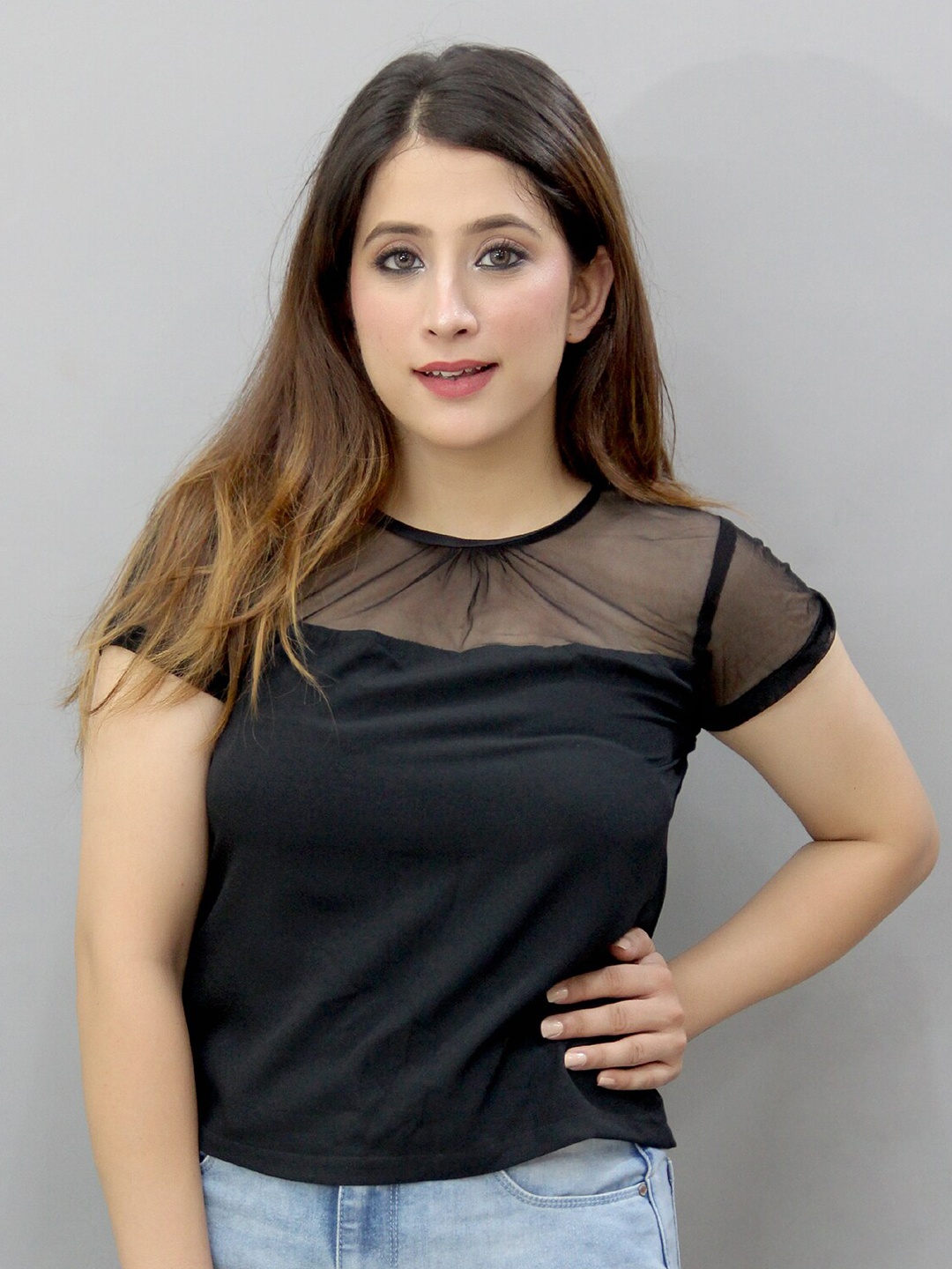 

CRAZEVILLA Round Neck Short Sleeves Top, Black