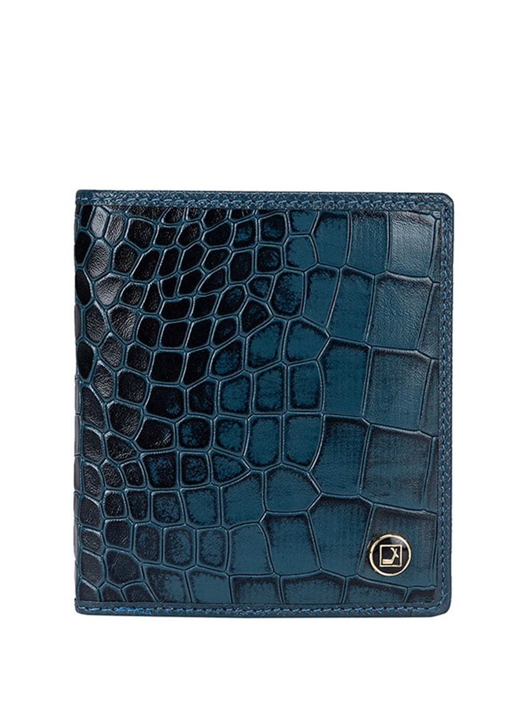 

Da Milano Men Abstract Textured Leather Two Fold Wallet, Blue