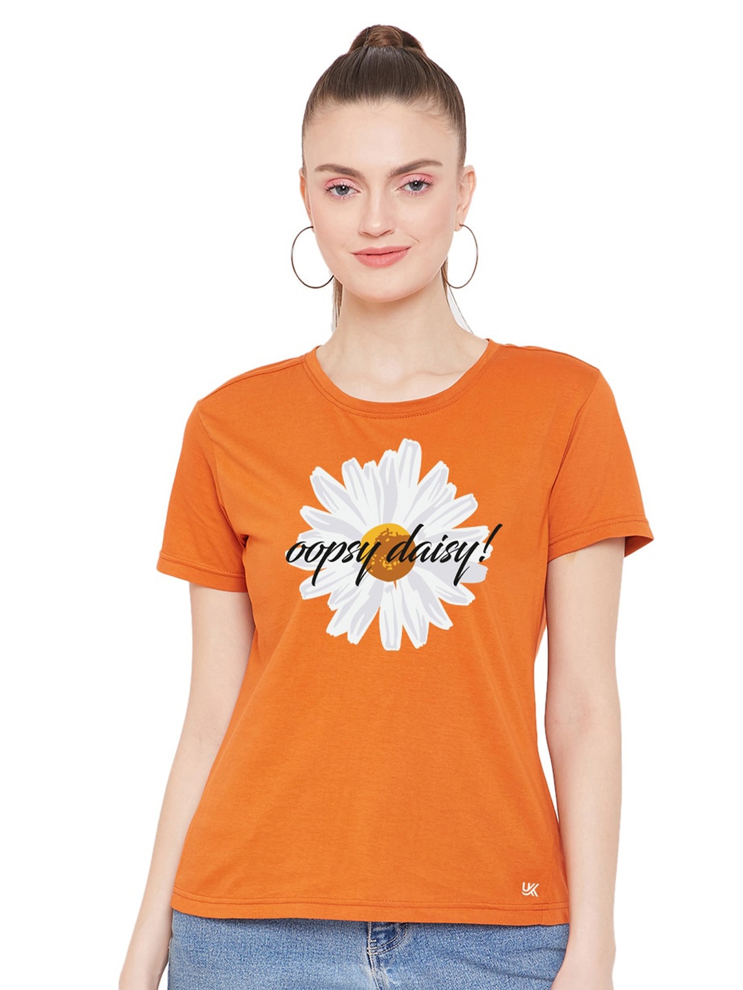 

URKNIT Floral Printed Cool Max Pure Cotton T-Shirt, Orange