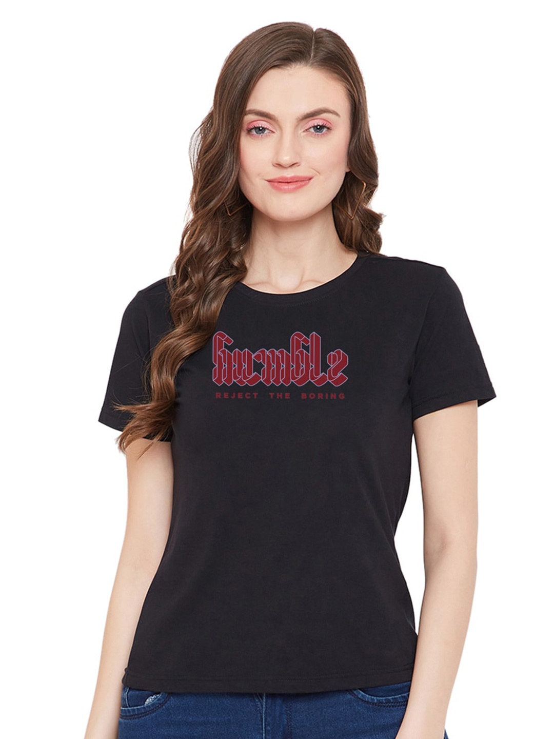 

URKNIT Typography Printed Pure Cotton Cool Max T-shirt, Black