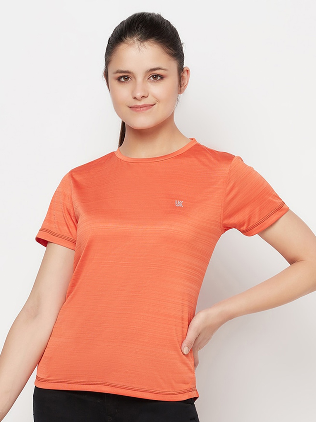 

URKNIT Striped Round Neck Cool Max Sports T-shirt, Orange