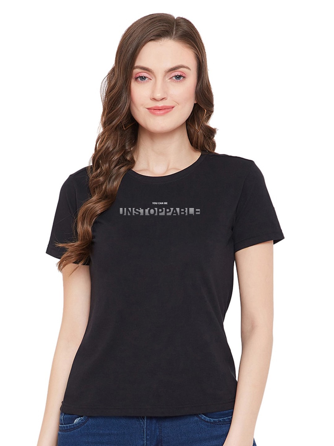 

URKNIT Typography Printed Round Neck Cool Max Cotton Regular T-shirt, Black