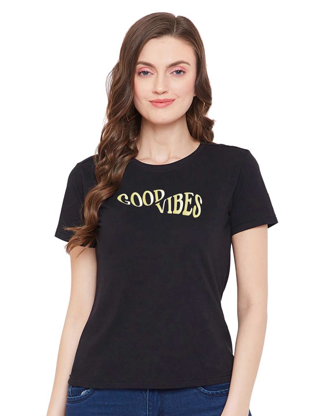 

URKNIT Typography Printed Cool Max Cotton Regular T-shirt, Black
