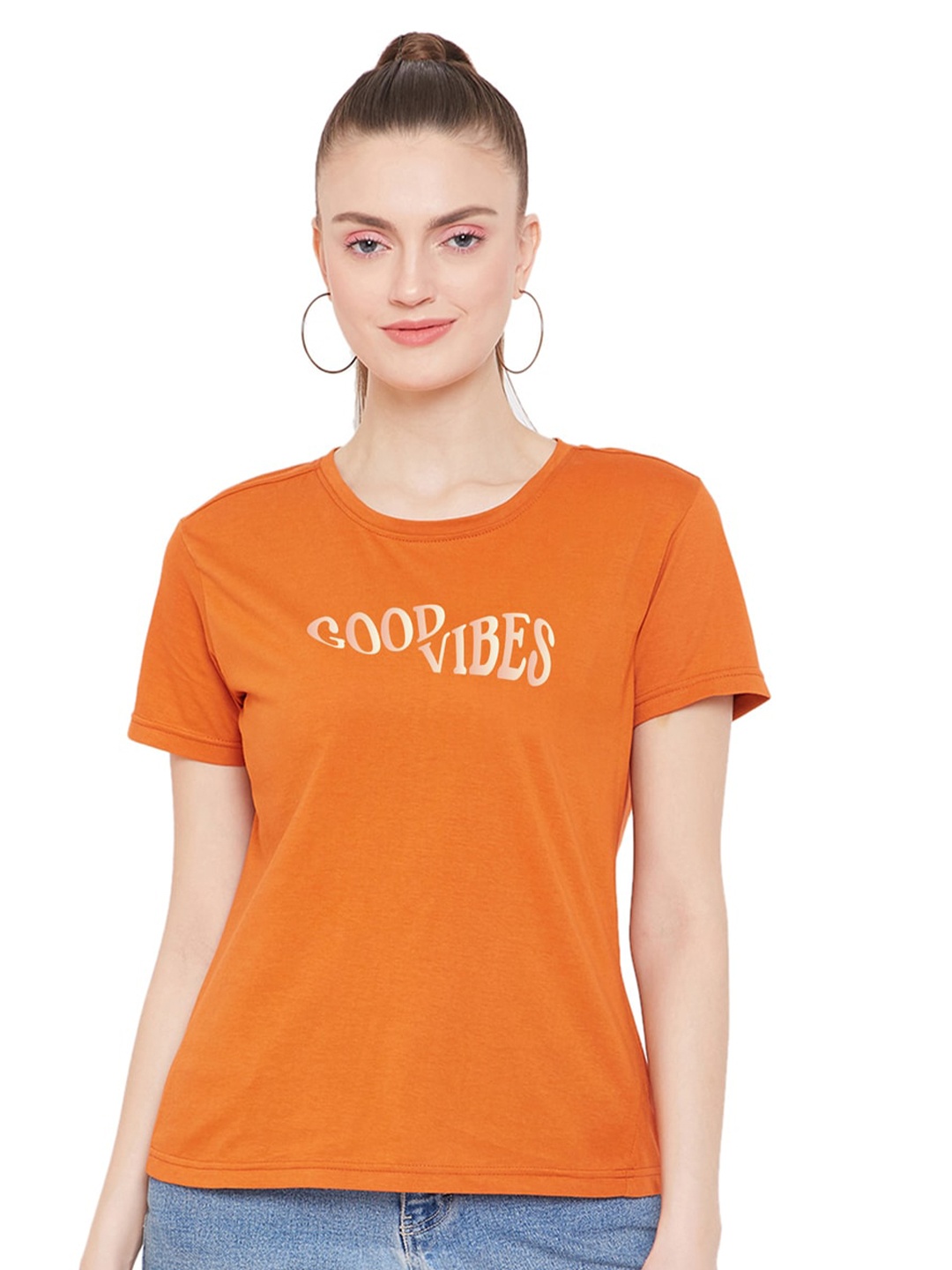 

URKNIT Typography Printed Cool Max Pure Cotton Casual T-Shirt, Orange