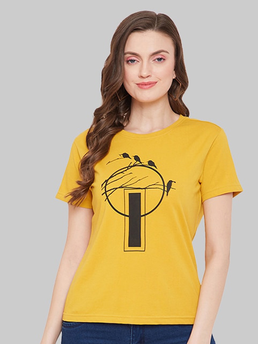 

URKNIT Graphic Printed Cool Max Pure Cotton T-shirt, Yellow