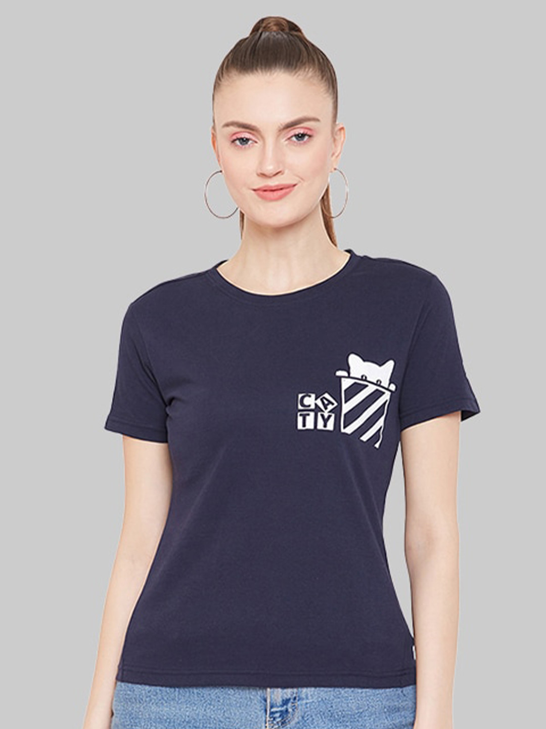 

URKNIT Graphic Printed Cool Max Pure Cotton T-shirt, Navy blue