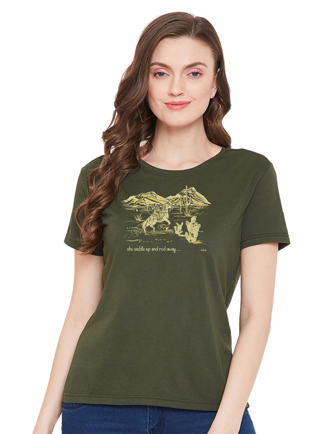 

URKNIT Graphic Printed Cool Max Cotton Regular T-shirt, Olive
