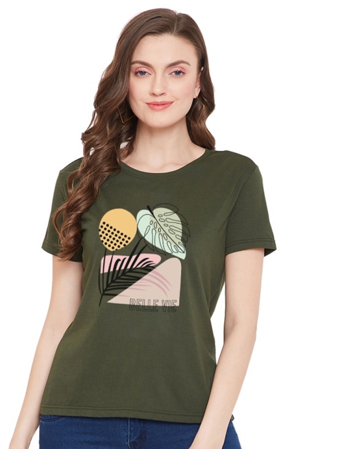 

URKNIT Tropical Printed Cool Max Pure Cotton T-shirt, Olive