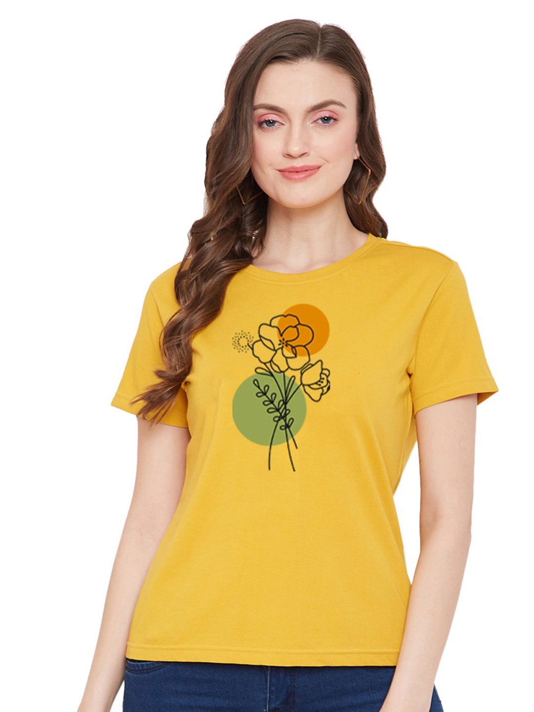 

URKNIT Floral Printed Cool Max Pure Cotton T-shirt, Yellow