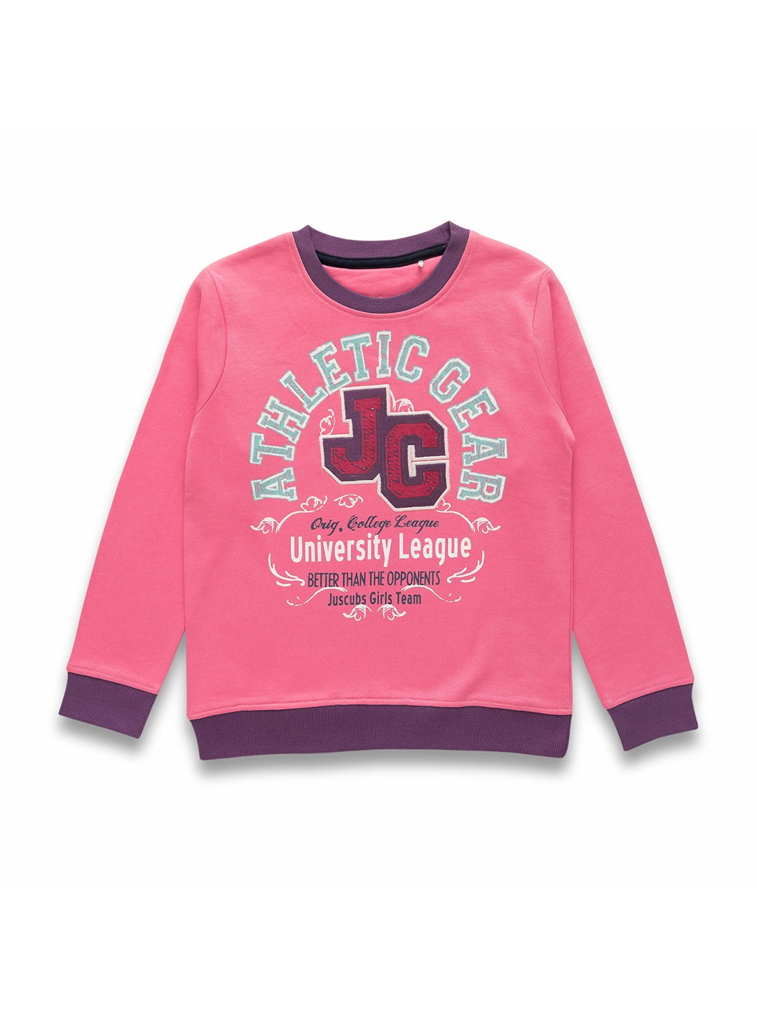 

JusCubs Girls Typography Printed Cotton Pullover Sweatshirt, Pink